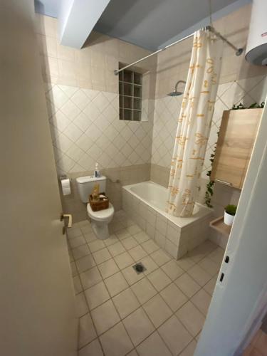 a bathroom with a tub and a toilet and a bath tub at Feel Home in Volos