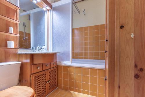 a bathroom with a shower and a sink at La Fusta in Saint-Lary-Soulan