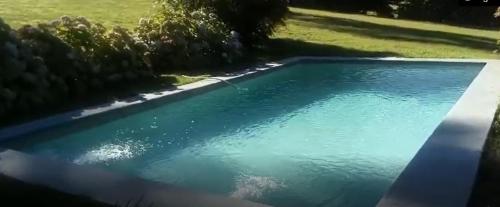 - une piscine dans une cour d'eau bleue dans l'établissement Cabaña para 5 personas, Villarrica-Pucón con vista privilegiada ., à Villarrica