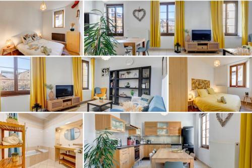 un collage de photos d'un salon et d'une cuisine dans l'établissement Vecchia Città Côté Vieille Ville # Yolo Alp Home, à Annecy