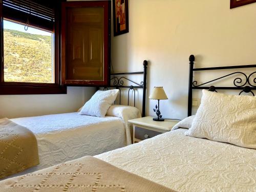a bedroom with two beds and a window at Apartamentos Vista Veleta in Capileira