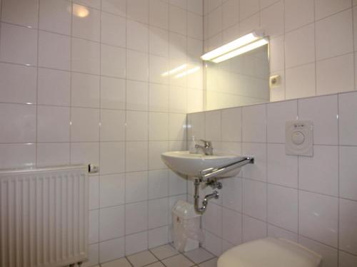 a bathroom with a toilet and a sink and a mirror at Resort Orther Reede, Fehmarn-Orth in Orth