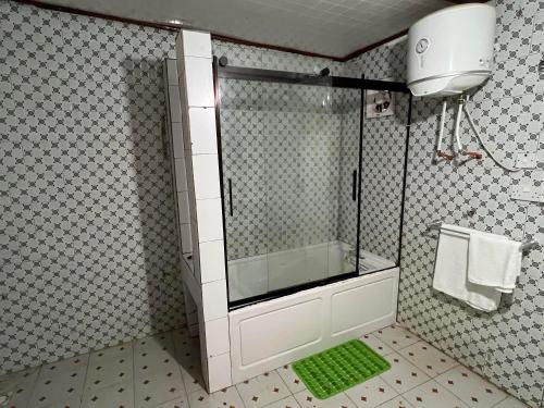 a shower with a glass door in a bathroom at Limbas Luxury Apartments in Fajara