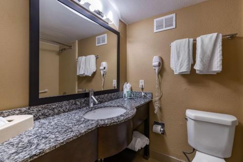 a bathroom with a sink and a mirror and a toilet at Best Western Palm Beach Lakes in West Palm Beach