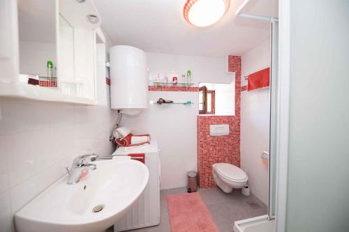 biała łazienka z umywalką i toaletą w obiekcie Holiday home in Tribalj 43209 w mieście Tribalj