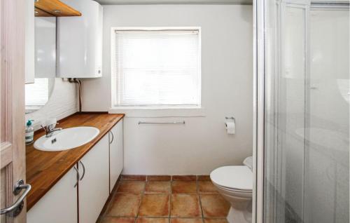 a bathroom with a toilet and a sink and a window at Amazing Home In Samsø With Kitchen in Onsbjerg