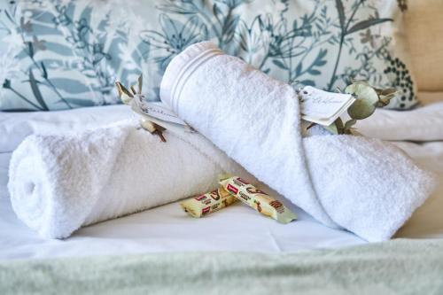 two towels and two birds sitting on a bed at 65 @ Zeezicht in Kingsburgh
