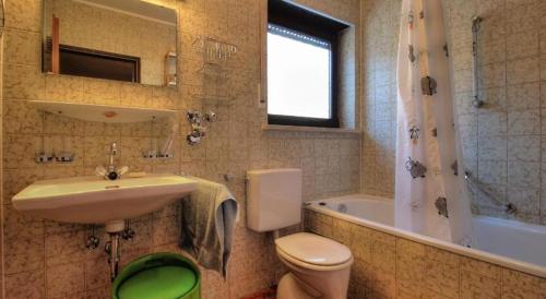 a bathroom with a sink and a toilet and a tub at Bergdiamant in Garmisch-Partenkirchen