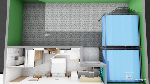 - un plan d'étage d'un petit appartement avec une chambre dans l'établissement Le Jardin Secret Guyanais avec Piscine et Jardin de 70 m2, à Cayenne