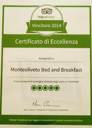 Certifikát, hodnocení, plakát nebo jiný dokument vystavený v ubytování Monteoliveto Bed & Breakfast