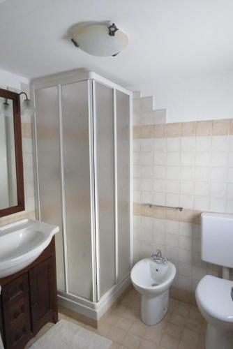 a bathroom with a shower and a toilet and a sink at La Ville CIR 00002 in Allein