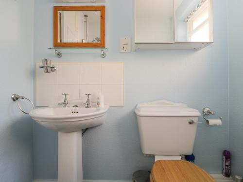 a bathroom with a sink and a toilet and a mirror at Ambleside in Chard