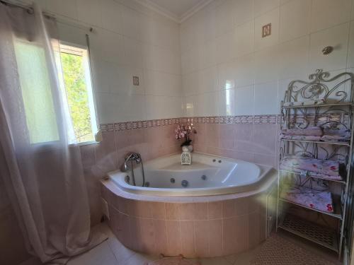 La salle de bains est pourvue d'une baignoire et d'une fenêtre. dans l'établissement Château Angélique, à Valence