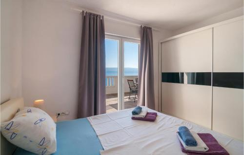 a bedroom with a bed with a view of the ocean at Amazing Apartment In Stanici With 3 Bedrooms And Wifi in Čelina