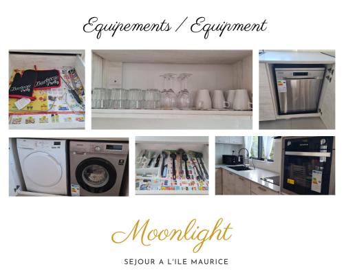 a collage of photos of a kitchen with a refrigerator at MoonLight Residence in Pointe aux Piments