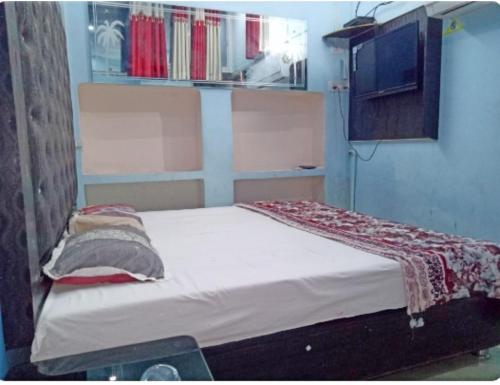 MuthiganjにあるHotel Good Will, Prayagrajのテレビ付きの客室の小さなベッド1台分です。