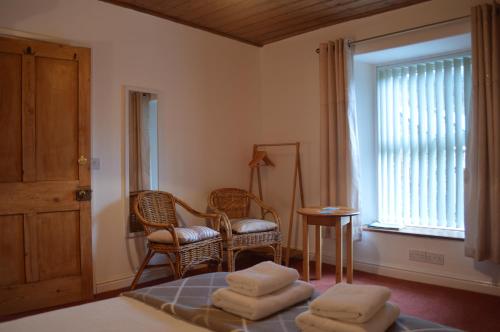 a room with two chairs and a table and a window at Troedyrhiw Bed & Breakfast in Cardigan