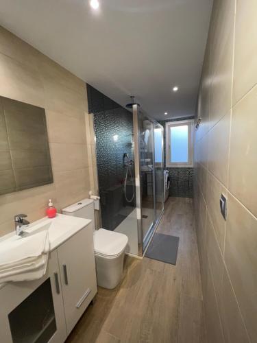 a bathroom with a shower and a toilet and a sink at SACABA BEACH SWEET in Málaga