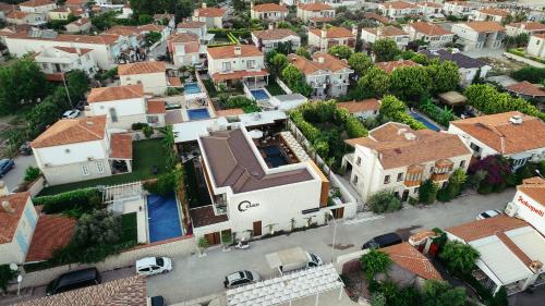 an aerial view of a city with houses at Enso Alaçatı in Cesme