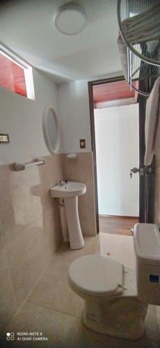 アレキパにあるAPARMENT SAMANA HOUSE AREQUIPAのバスルーム(トイレ、洗面台付)