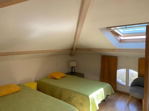 - une chambre avec 2 lits et une lucarne dans l'établissement LA MAISONNETTE DU PONTREAU, à La Pironnière