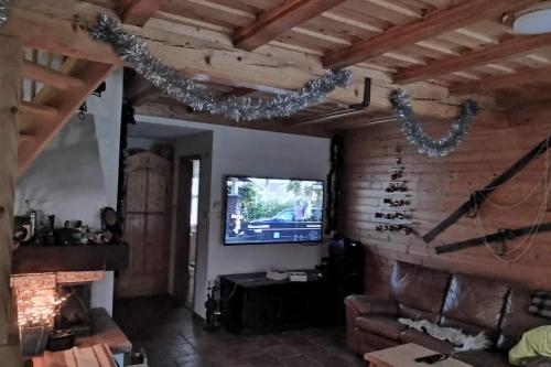 TV a/nebo společenská místnost v ubytování Charming wooden house with sauna in the heart of Kranjska Gora