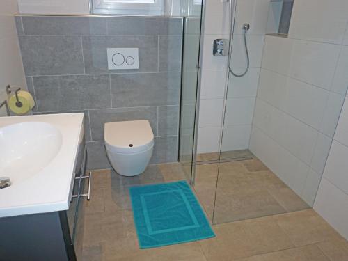a bathroom with a shower and a toilet and a sink at Apartment FeWo Anna by Interhome in Fliess