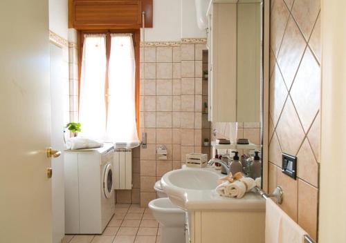 een kleine badkamer met een wastafel en een toilet bij Lilium Apartment, Parco Velino Sirente in Celano