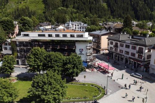 an aerial view of a town in the mountains at Pointe Isabelle in Chamonix-Mont-Blanc