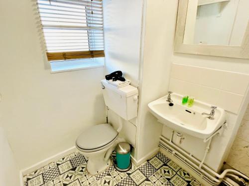 bagno con servizi igienici e lavandino di St Albans Village Studios by DC London Rooms a Londra