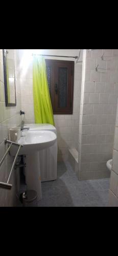 シラクーサにあるAl Mazari homeのバスルーム(シンク、緑のシャワーカーテン付)