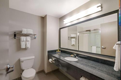 a bathroom with a toilet and a sink and a mirror at Best Western Plus Killeen/Fort Hood Hotel & Suites in Killeen
