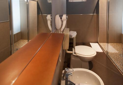 y baño con aseo y lavamanos. en Ambienthotel Spiaggia, en Malcesine