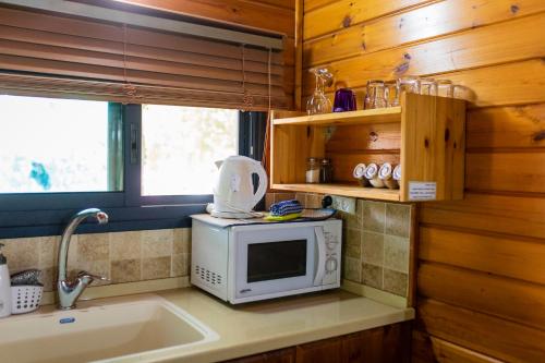 a kitchen with a microwave on top of a sink at Kidmat Hagalil in Beit Hillel