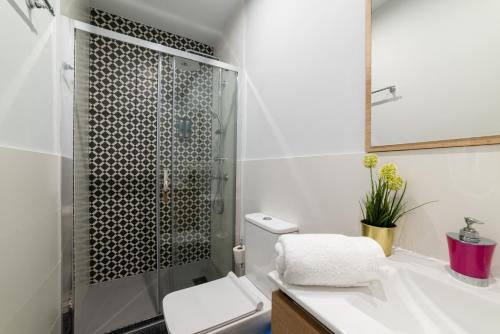 マドリードにあるLuxury Suite in Plaza Tirso Molinaのバスルーム(シャワー、トイレ、シンク付)