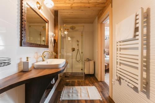 a bathroom with a sink and a shower at Art House Residence in Białka Tatrzanska