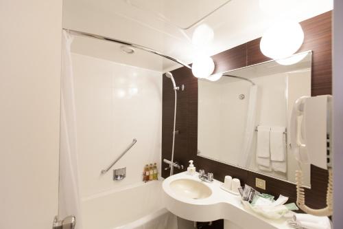 a bathroom with a sink and a mirror at Hotel New Otani Takaoka in Takaoka