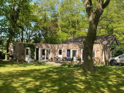 une maison en briques avec un arbre dans la cour dans l'établissement lovely house located in a private natural area, à Vessem