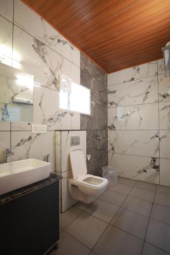 a bathroom with a toilet and a sink at Lazo Coffee Bean Resort in Madikeri