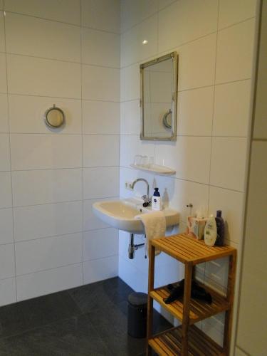 a bathroom with a sink and a mirror at Boerderij de Spijken in Ammerzoden