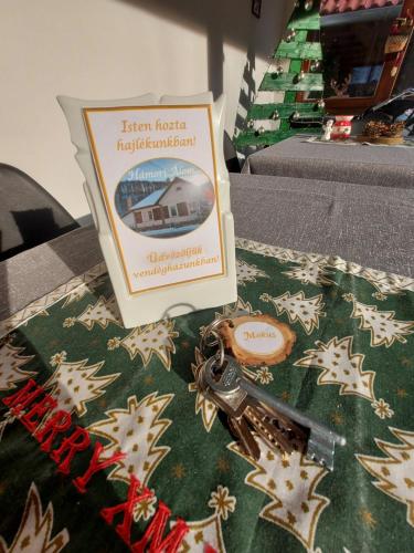 a book and a pair of keys on a table at Hámori Álom in Miskolc