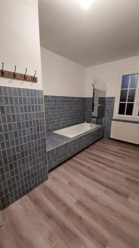 une salle de bain avec douche et baignoire et toilettes dans l'établissement La villa du lac à Mesnil Saint Père, à Mesnil-Saint-Père