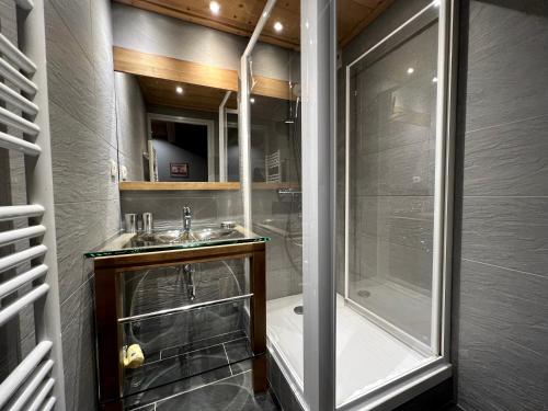 拉克吕萨Parnasse 2-203 - Bel appartement sur les pistes de ski et dans le village, au calme的带淋浴、水槽和淋浴的浴室