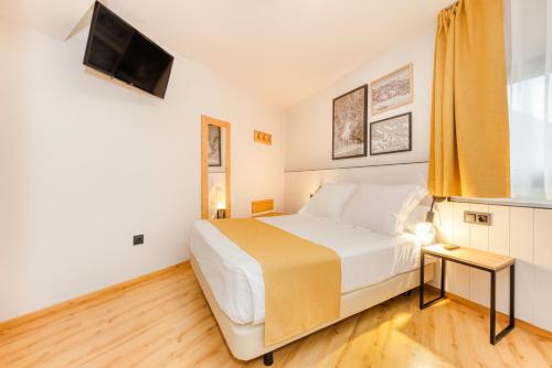 a bedroom with a large bed and a television at Hotel Viella in Vielha