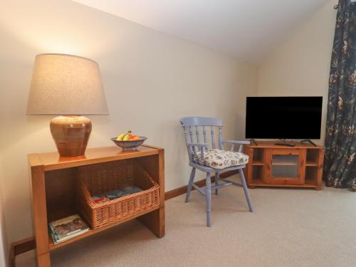 a living room with a chair and a television at The Coach House in Cheltenham