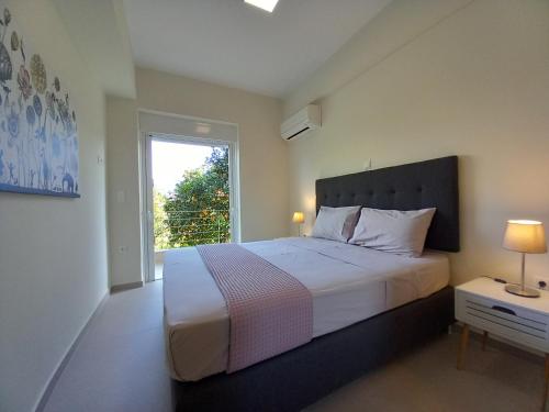 斯巴達的住宿－King AGIS 2，一间卧室设有一张大床和一个窗户。