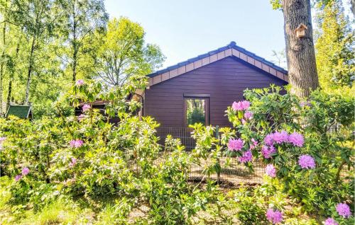 a small purple house with flowers in front of it at Nice Home In Haren With Sauna in Dankern