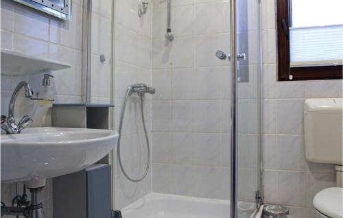 a bathroom with a shower and a sink at Nice Home In Haren With Sauna in Dankern