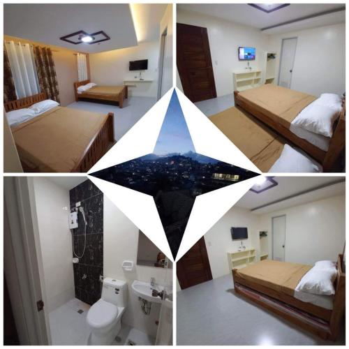 a collage of four pictures of a hotel room at Visita highland Inn in Baguio