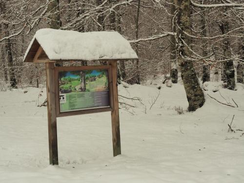 a sign with snow on top of it in the snow at Apartamentos Herri Ondo REFUGIO CLIMATICO in Iturmendi
